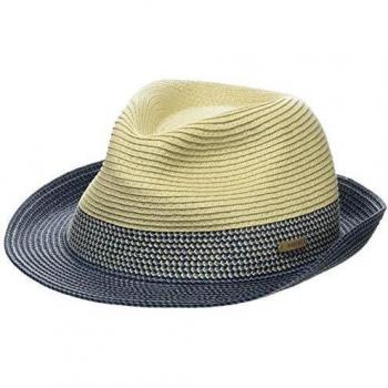Barts Men's Blue Striped Trilby Hat with Label Detail - 100% Paper Straw