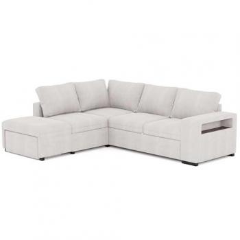Sofá Cama Romeo Chaiselongue con Arcón, Puf y Estante Contemporáneo en Color Beige 249 cm