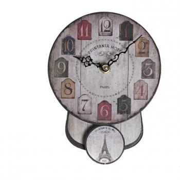 Reloj de Pared Vintage con Péndulo y Detalles en Hierro y Madera MDF de 14 x 5 x 19 cm