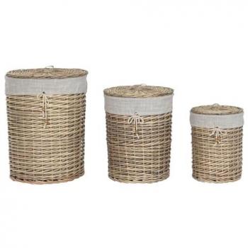 Juego de Cestas Beige Natural de Mimbre 3 Piezas 45 x 45 x 55 cm