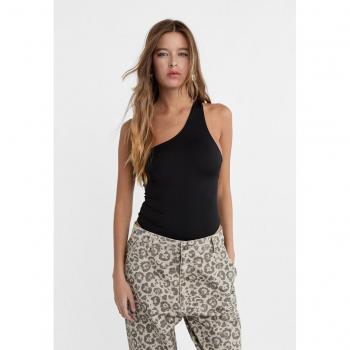 Asymmetric Black Bodysuit with Open Back - XS