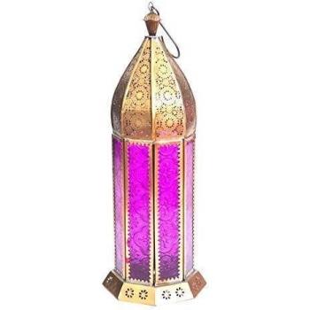 Estilo marroquí farol con un acabado en la parte superior del Y morado cristal, 12 cm x 12 cm x 38 cm, 2 unidades