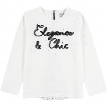 Boboli Knit T-Shirt Combined FOR Girl, Camiseta de Manga Larga para Niños, Elfenbein