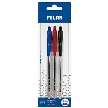 Milan P1 - Blíster con 3 bolígrafos, multicolor
