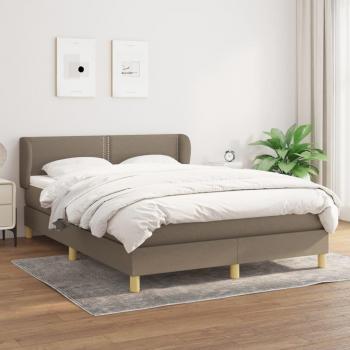 Cama Box Spring con Colchón Tapizado de Tela Gris Taupe 140x190 cm