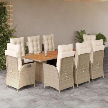 9-Piece Beige Poly Rattan Garden Dining Set with Cushions