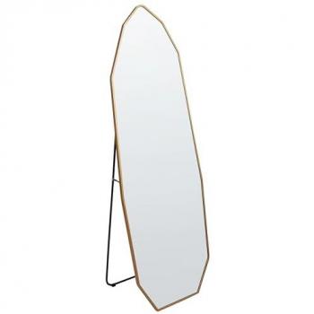 Espejo de pie dorado 49 x 165 cm con marco de aluminio y forma irregular, soporte completo, diseño moderno
