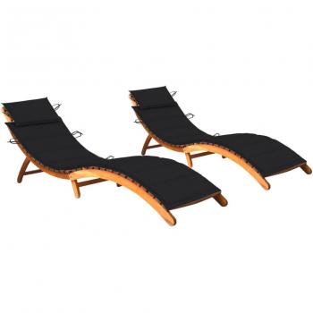 Conjunto de tumbonas de madera maciza de acacia con cojines