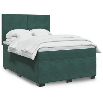 Cama box spring suave con colchón de terciopelo verde oscuro 140x190 cm