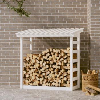 Leñero de madera maciza de pino blanco 108x64,5x110 cm Vidaxl Blanco