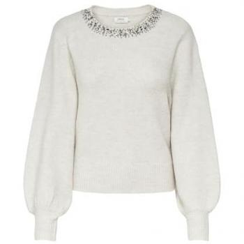 Suéter de punto ONLY Elsa de manga larga con cuello redondo, color beige, ajuste regular, talla XL