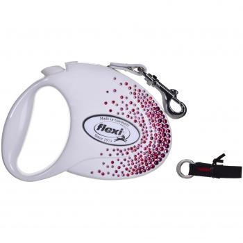 Correa para Perro Flexi Glam Splash Pink con Cristales Swarovski M - 5 m - Blanco