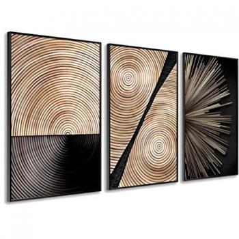 Cuadros Decorativos Modernos en Madera con Formas Geométricas - Set de 3 Piezas 50x70 cm con Marco Negro Incluido