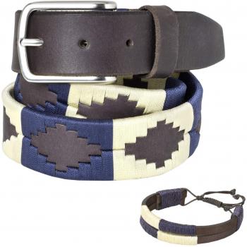 PELPE - Cinturón argentino de piel, con pulsera de hilo y cuero a juego. Cinturón bordado sobre cuero, para hombre y mujer. Cinturones argentinos Polo