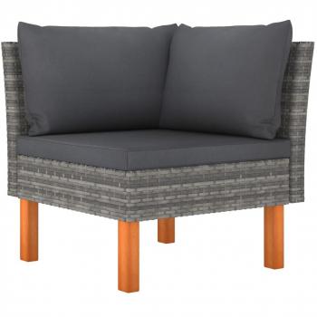 Synthetic Rattan Corner Sofa with Solid Eucalyptus Wood - vidaXL Gray