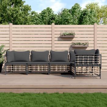 vidaXL 5-Piece Anthracite Poly Rattan Garden Lounge Set with Cushions