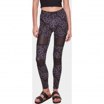 Urban Classics Women's Plus Size Tech Mesh High Waist Leggings Black Flower 4XL