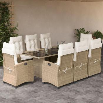 9-Piece Beige Poly Rattan Garden Dining Set with Cushions