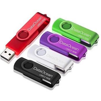 5 Piezas DataOcean 16GB Memorias USB 2.0 PenDrives Giratoria Pen Drive 16 GB Unidad Flash