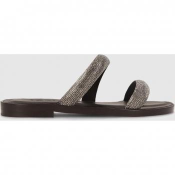 Sandalias planas de mujer con detalle de tiras con piedras de color plata