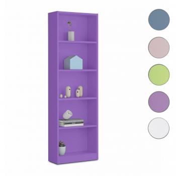 Habitdesign - Estantería juvenil 6 baldas color lila, dimensiones 180 x 52 x 25cm