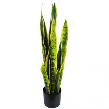 Planta artificial Sanseveria 80 cm bicolor con maceta, decorativa y realista para interior y exterior