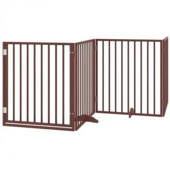 vidaXL Dog Gate with Door Foldable 4 Panels Brown 320 cm Poplar Wood