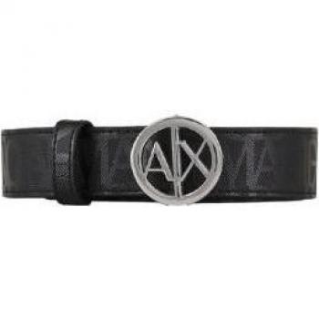Armani Exchange Women's Black Leather Belt with Buckle, Size 95 CM