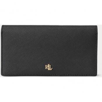 Ralph Lauren - Billetera Continental de Cuero Negro con Logotipo Dorado