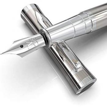 Wordsworth & Black Juego de pluma estilográfica, punta mediana, incluye 6 cartuchos de tinta y convertidor de recarga de tinta, estuche de regalo, bolígrafos de escritura suave [plata Cromo]