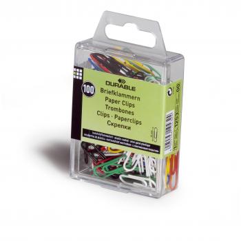 Clip de papel Durable, 26 mm, recubiertos de plástico, colores surtidos, 100 unidades