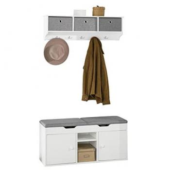 Mueble Recibidor Zapatero con Perchero Gris y Blanco SoBuy FSR96-W + FRG282-W