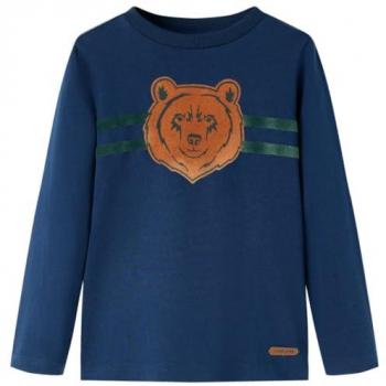 Camiseta infantil de manga larga estampado de oso azul marino 128