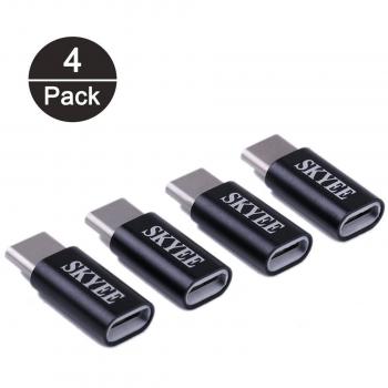 SKYEE [4 Unidades] Adaptador USB C a Micro USB Compatible con OTG, Aleación de aluminio, USB Tipo C Conector para Samsung Galaxy S8 / S8 Plus, HTC 10, MacBook, OnePlus 2 / 3, Huawei P9, Lumia 950, LG G5 y Más Tipo C USB Dispositivos - Negro