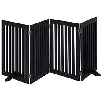 Barrera de Seguridad Plegable para Niños y Mascotas, 92 x 206,5 cm, con Patas y Protectores de Suelo, Color Negro