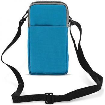 Bolsa Riñonera de Tela para Smartphone con Mosquetón y 2 Bolsillos - Azul Turquesa