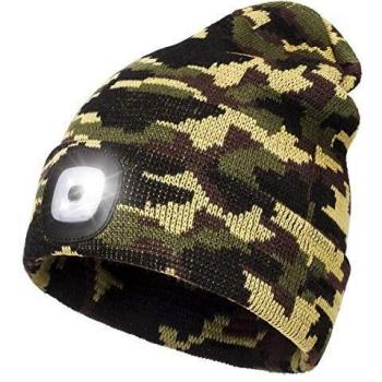 Gorro de Punto con luz, Recargable Gorro Unisex con Iluminado Gorro de Invierno cálido de 4 LED, Manos Libres con 3 Niveles de Brillo