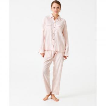 Pijama de mujer largo en algodón con estampado de rayas
