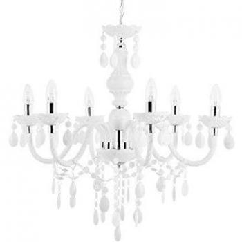 Lámpara de Techo Araña Blanca con Cristales 6 Luces Estilo Glamour Veneciano
