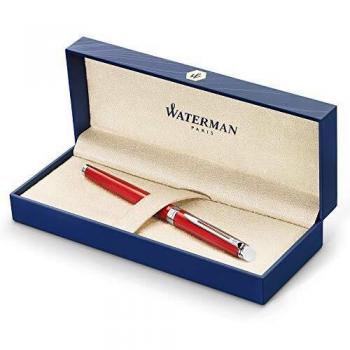 Waterman Hémisphère rotulador roller, lacado en color rojo y acabado cromado, punta mediana con cartucho de tinta azul, estuche de regalo