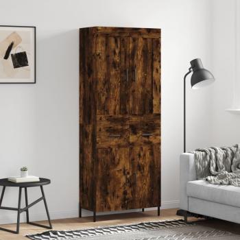Aparador alto de madera contrachapada en color roble ahumado, dimensiones 69,5x34x180 cm, con 2 puertas y 2 cajones, ideal como mueble de almacenaje para salón o arm