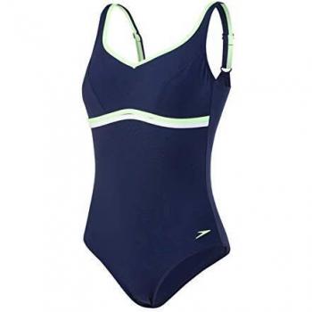 Speedo ContourLuxe 1Piece Bañador, Mujer, Azul Marino/Bright Zest/Blanco, 42