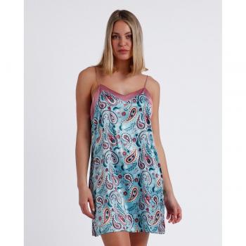 Admas Camisola de Tirantes Water Paisley Satinada para Mujer Azul