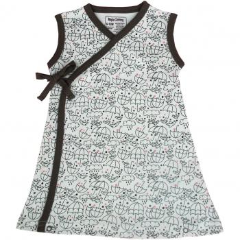 Bebé orgánico del algodón Kimono de chica vestido sin mangas GOTS Certified Ropa blanco Stone-Umbrella 18-24 Meses
