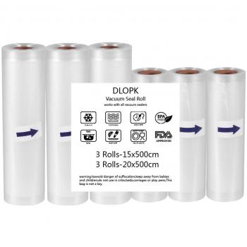 Rollo Envasado Vacío, 6 Packs 15X500cm and 20x500cm de Grado Comercial para el Ahorrador de Alimentos y Sous Vide Cocina