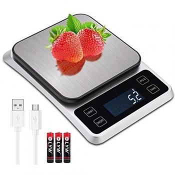 Báscula de cocina, TOUSEEDA 5KG/11lbs Báscula Electrónica Peso Cocina Digita, 0.1g Balanza Cocina de Alta Precisión 0.1g, Pantalla LCD HD con carga USB para el Hogar, la Cocina y la Oficina