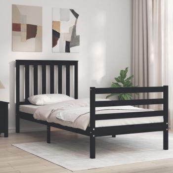 Estructura de cama con cabecero de madera maciza negra 90x200 cm