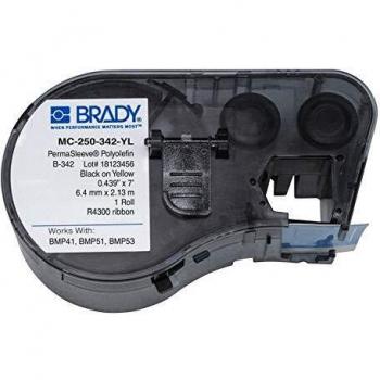Cinta para impresora de etiquetas Brady, color negro sobre fondo amarillo, compatible con BMP41, BMP51 y BMP53, cinta termorretráctil de 11,15 x 2,13 m