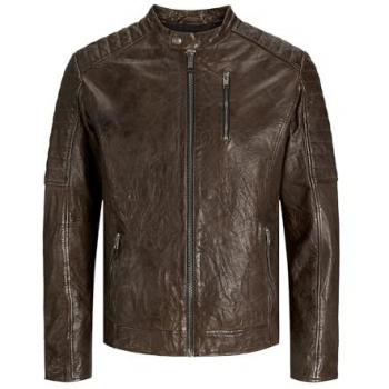Jack & Jones Men's Brown Leather Jacket JJERICHARD - Size XL