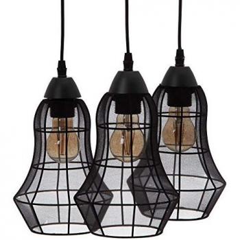 Lámpara de Techo Farol Triple 40 x 40 x 140 cm Negro Metal y Tela Negra